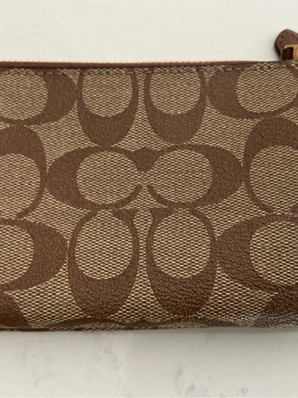 Coach Signature Canvas Zip Wristlet in Brown with Gold Hardware - Picture 2 of 3